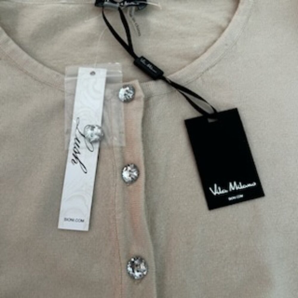 NWT Wool Blend Premium Quality Cream Sweater Cardigan With Rhinestone Buttons - Picture 8 of 9